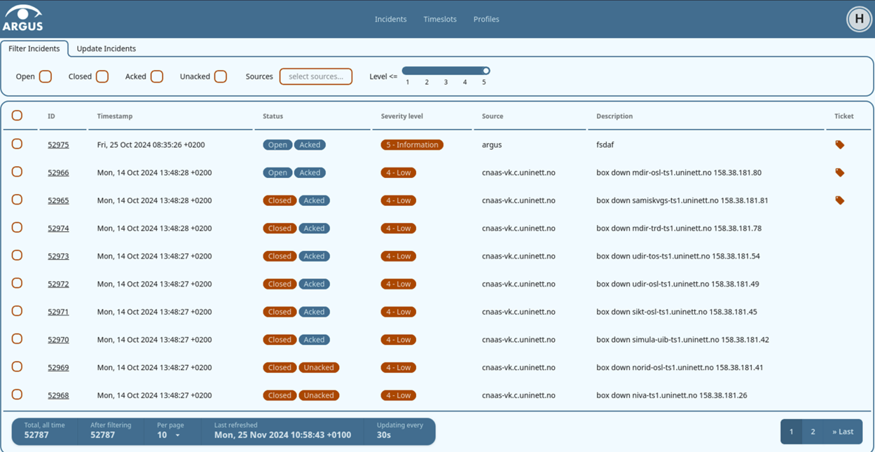 Aggregated Alarm Screen